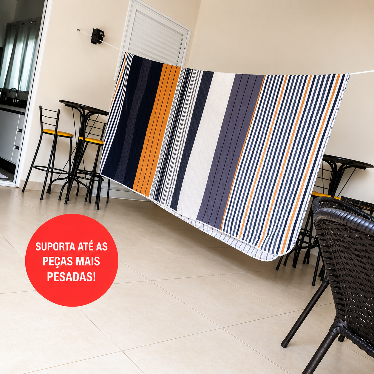 Varal Retratil Parede Recolhível Retrátil Roupa 30mt + Ganchos