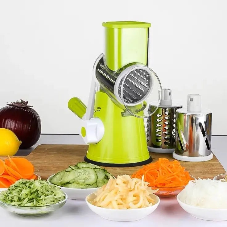 Fatiador e Ralador 3 em 1 com 3 Lâminas Inox para Legumes, Frutas e Queijos