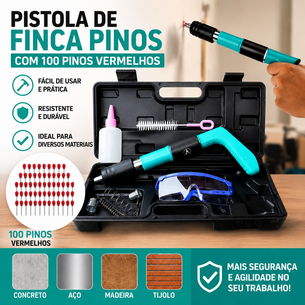 Pistola Finca Pino de Alta Pressão | Fixações Rápidas e Firmes em Concreto, Alvenaria e Tijolos