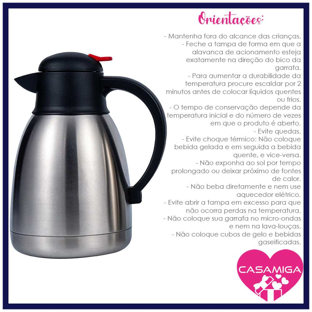 Garrafa Bule Parede Dupla Inox 1l Class Home