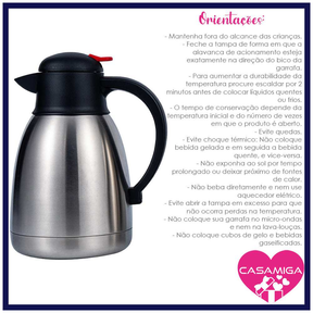 Garrafa Bule Parede Dupla Inox 1l Class Home