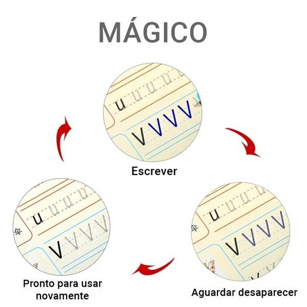 Caderno Livro Coleção Escreva e Apague + Caneta Caligrafia Mágica Reutilizavel Sank Magic