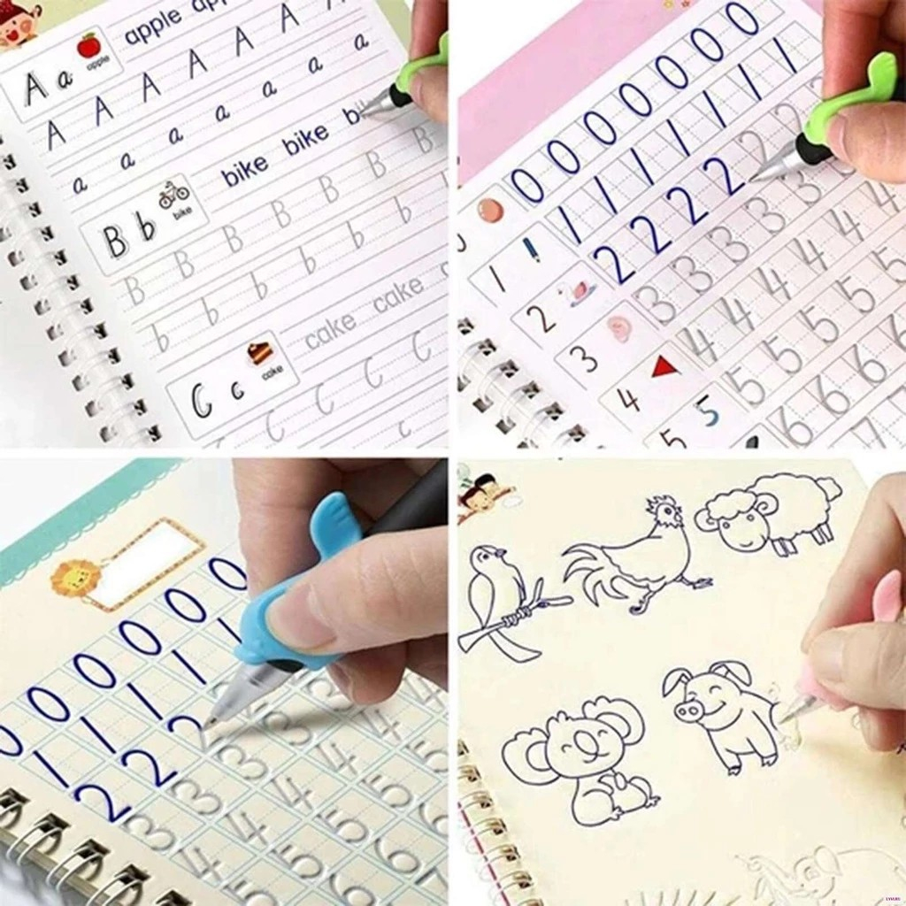 Caderno Livro Coleção Escreva e Apague + Caneta Caligrafia Mágica Reutilizavel Sank Magic