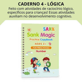 Caderno Livro Coleção Escreva e Apague + Caneta Caligrafia Mágica Reutilizavel Sank Magic