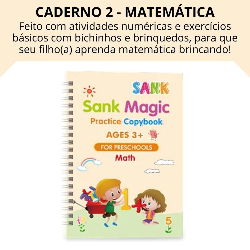 Caderno Livro Coleção Escreva e Apague + Caneta Caligrafia Mágica Reutilizavel Sank Magic