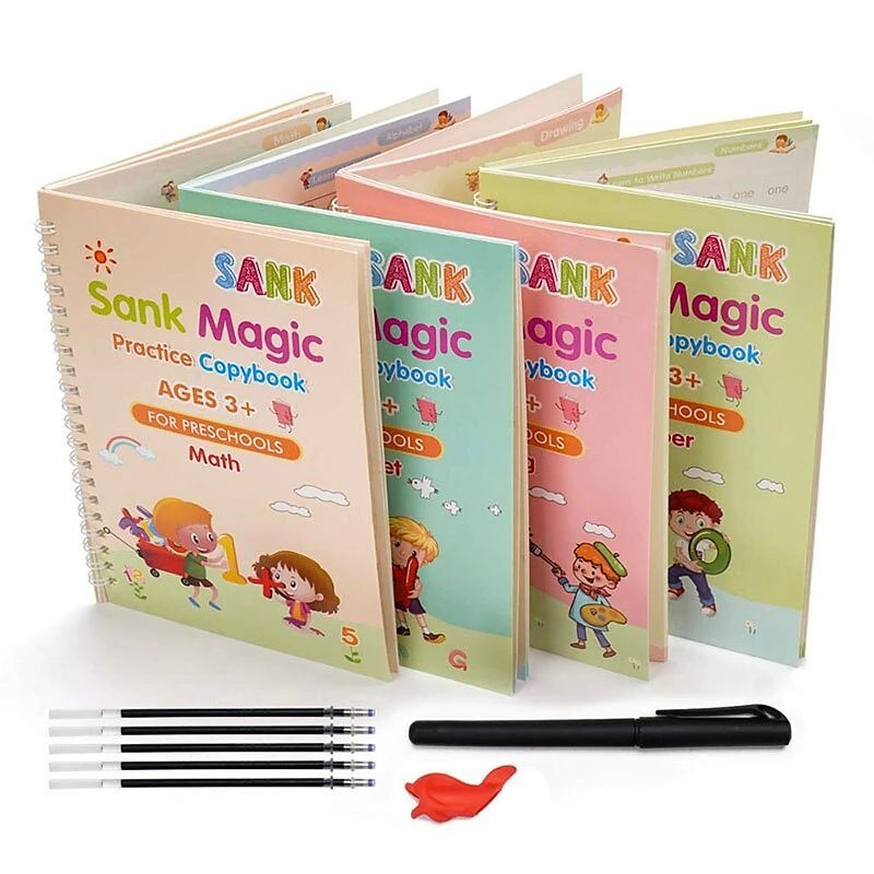 Caderno Livro Coleção Escreva e Apague + Caneta Caligrafia Mágica Reutilizavel Sank Magic