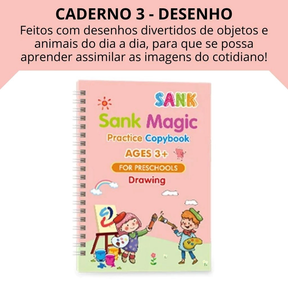 Caderno Livro Coleção Escreva e Apague + Caneta Caligrafia Mágica Reutilizavel Sank Magic