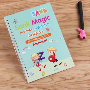 Caderno Livro Coleção Escreva e Apague + Caneta Caligrafia Mágica Reutilizavel Sank Magic