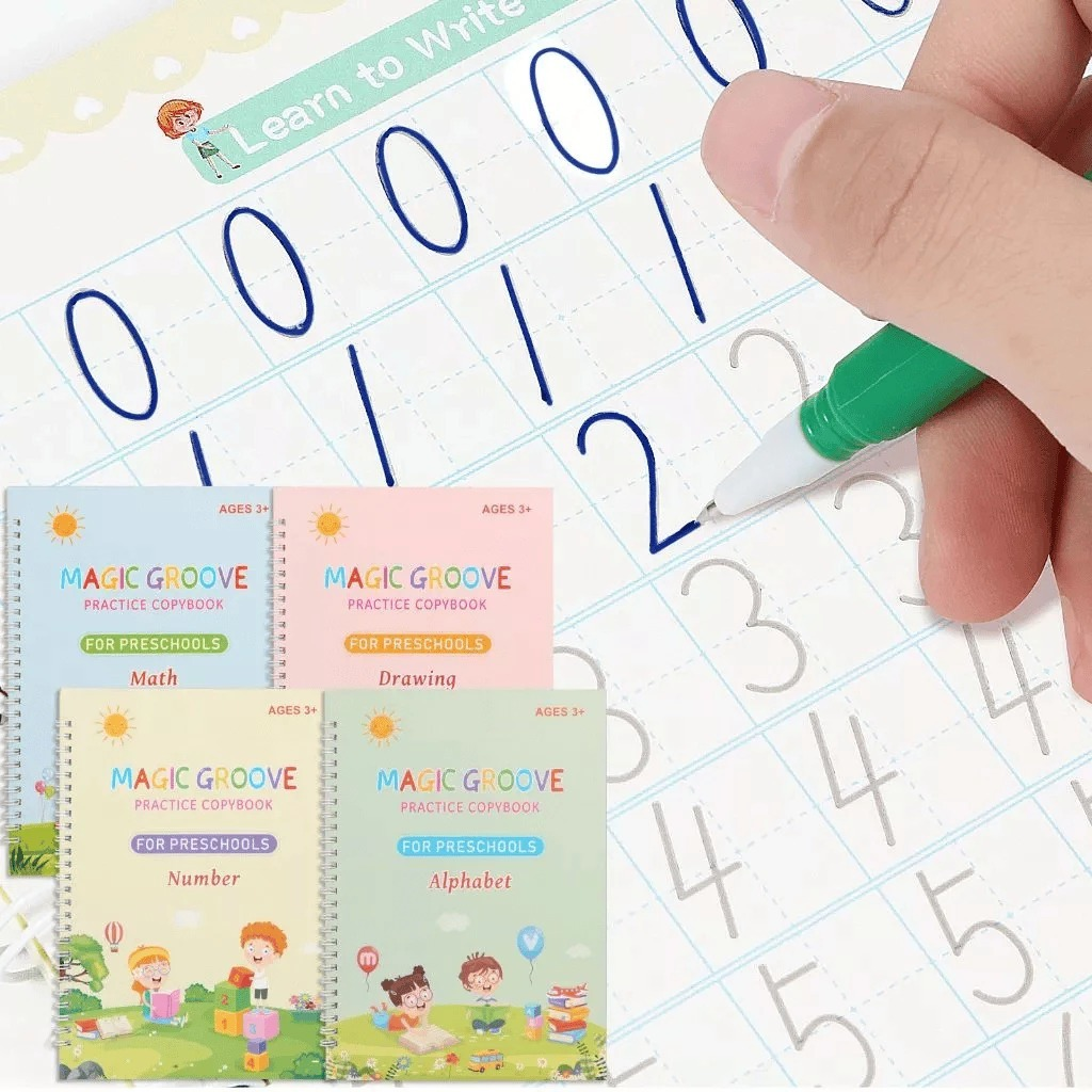 Caderno Livro Coleção Escreva e Apague + Caneta Caligrafia Mágica Reutilizavel Sank Magic