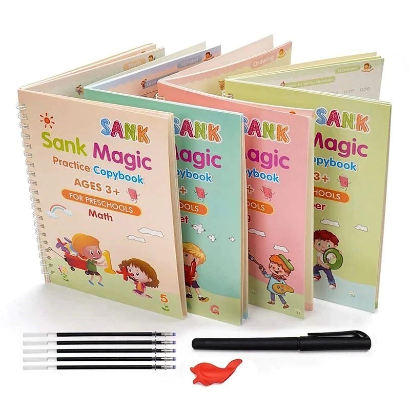 Caderno Livro Coleção Escreva e Apague + Caneta Caligrafia Mágica Reutilizavel Sank Magic