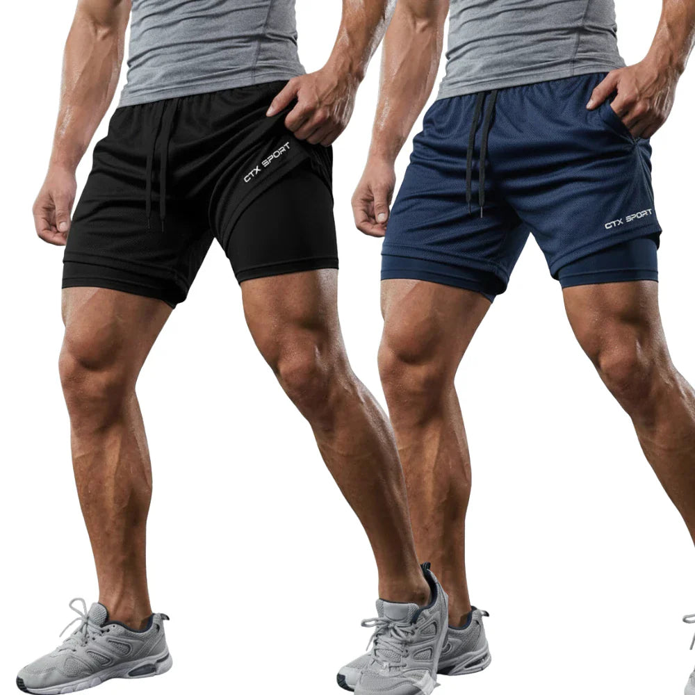 KIT 4 ou 2 Bermudas 2 em 1 Masculina SPORT de Compressão para Treino Dry Fit 3 bolsos