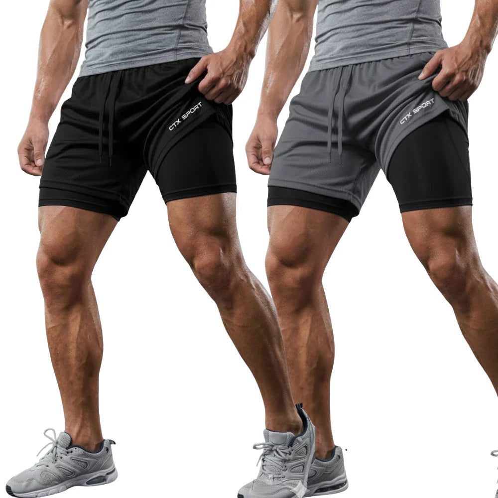 KIT 4 ou 2 Bermudas 2 em 1 Masculina SPORT de Compressão para Treino Dry Fit 3 bolsos