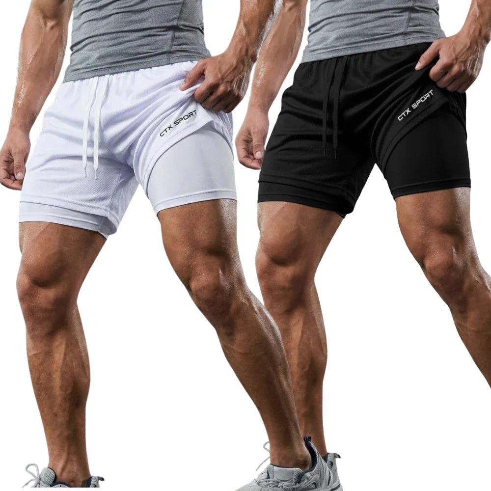 KIT 4 ou 2 Bermudas 2 em 1 Masculina SPORT de Compressão para Treino Dry Fit 3 bolsos