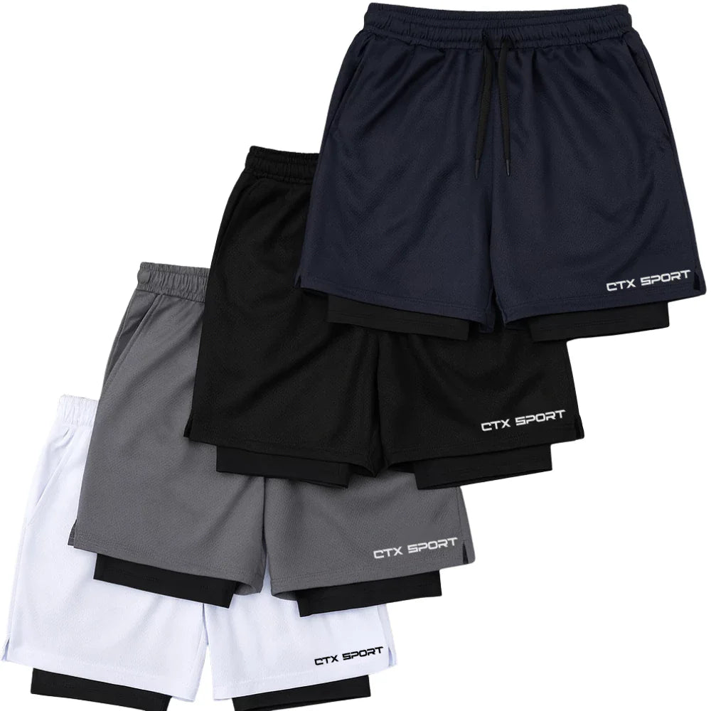 KIT 4 ou 2 Bermudas 2 em 1 Masculina SPORT de Compressão para Treino Dry Fit 3 bolsos