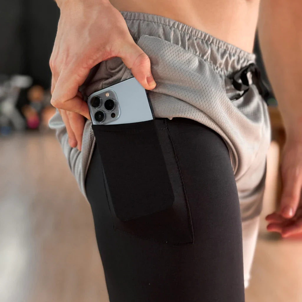 KIT 4 ou 2 Bermudas 2 em 1 Masculina SPORT de Compressão para Treino Dry Fit 3 bolsos