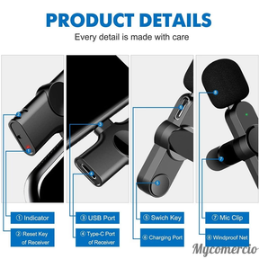 Microfone de Lapela Sem Fio Vlog Compatível Tipo C e iPhone