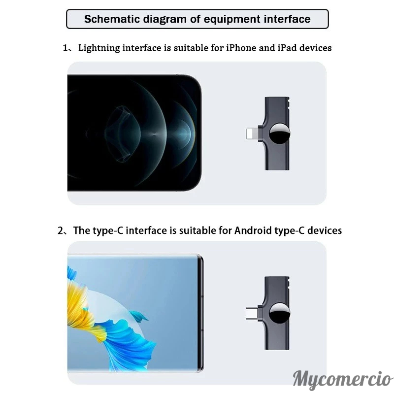 Microfone de Lapela Sem Fio Vlog Compatível Tipo C e iPhone