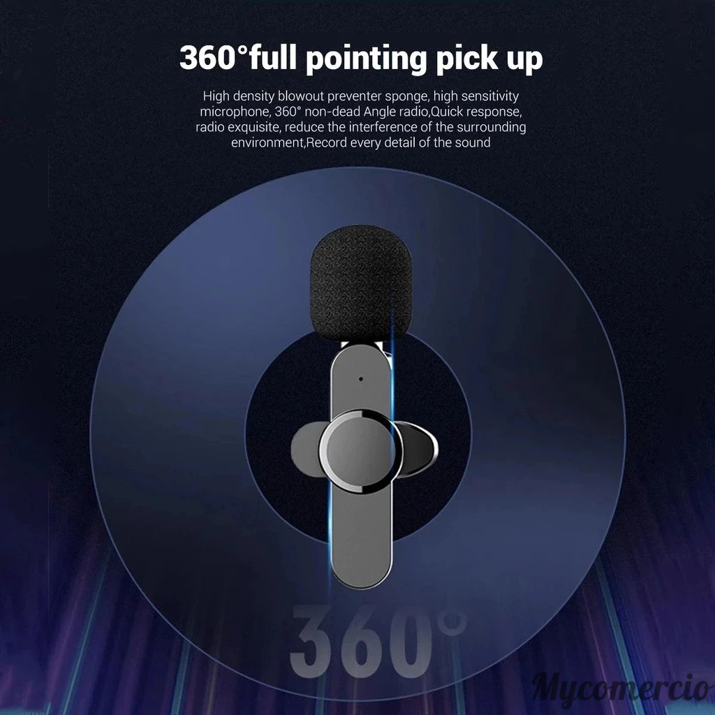 Microfone de Lapela Sem Fio Vlog Compatível Tipo C e iPhone