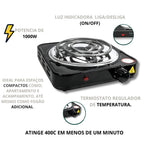 Fogão Elétrico Cooktop 1 Boca 1000W Portátil Camping | Linha Premium