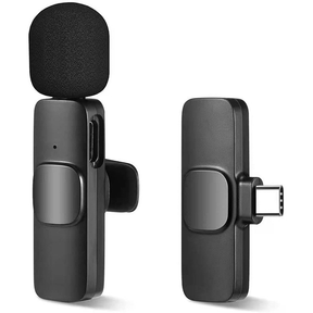 Microfone de Lapela Sem Fio Vlog Compatível Tipo C e iPhone