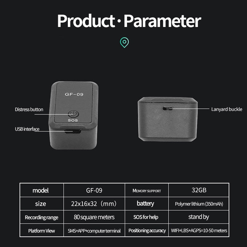 Mini Rastreador GPS Portátil - Rastreia e Grava Áudio - GF-09